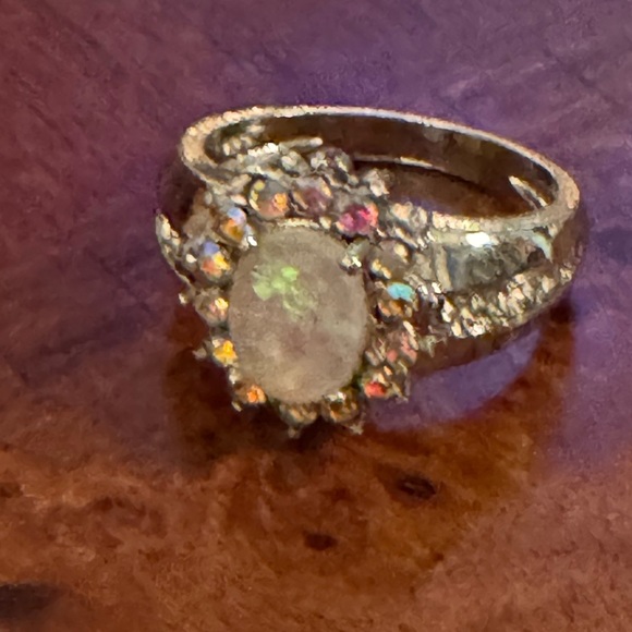 Opal Sunflower, Lab created, Flower Shape, Side Cubic Zirconia Fairy Ring, Sz 7 - Picture 9 of 13